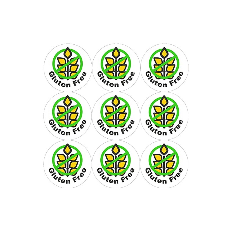 144 Gluten Free Stickers - Green - 30mm Glossy Food