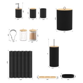 22Pcs Matte Black Bathroom Accessories Set Shower Curtain Decor Kit