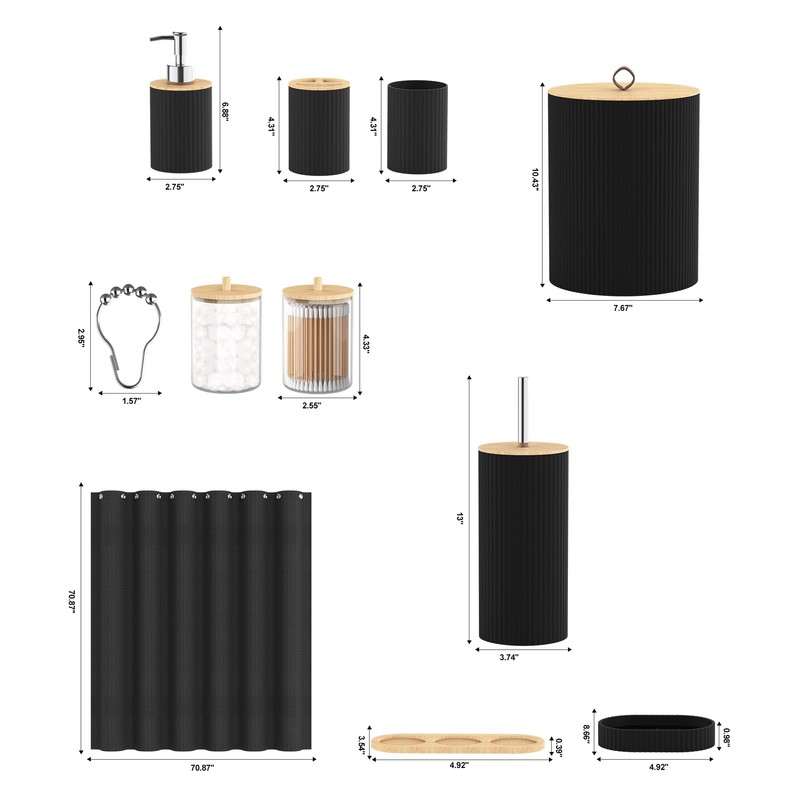 22Pcs Matte Black Bathroom Accessories Set Shower Curtain Decor Kit