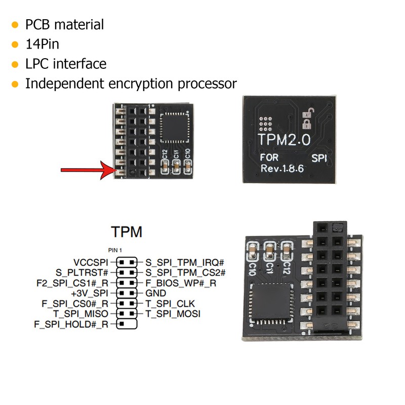 TPM 2.0 Module 14Pin SPI TPM 2.0 Encryption Security Module