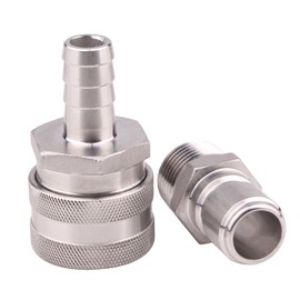 DERNORD 1/2 Inch Stainless Steel Quick Disconnect Set - Beer Brewing Connector Kit (Barb Female/MPT Male)
