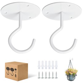 RELBRO Ceiling Hooks for Hanging Plants, White Metal Plant Hangers Wall Mount Heavy Duty Plant Brackets Hooks Outdoor Indoor for Baskets Planters Bird Feeders Wind Chimes - 2 Pcs