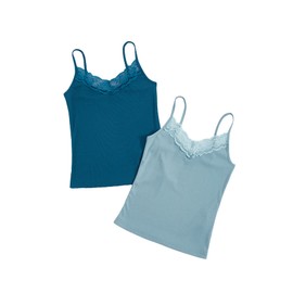 SweatyRocks - playera sin mangas con cuello en V y tirantes delgados para mujer, 2 piezas, Azul, L