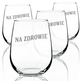 Na Zdrowie Polish Cheers - Stemless Wine Glasses - Set of 4 - Cute Poland Themed Gifts or Party Decor - Large 17 Ounce