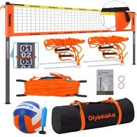 Professional Volleyball Net Set for Backyard Beach,Outdoor Height Adjustable Volleyball Net System with Heavy Duty Poles, Durable Net, PU Volleyball & Pump, Carry Bag