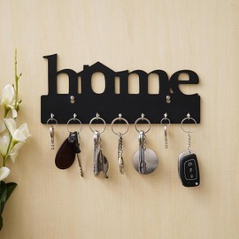 Accessorize Kingdom Wooden Key Holder, 29 x 13.5 x 0.4 cm, 7 Hooks, Modern Wall Mount Decor (Black)