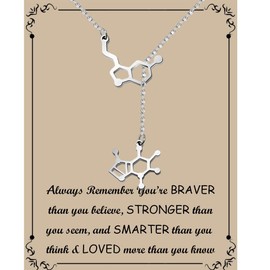 BNQL Caffeine Serotonin Molecule Lariat Necklace Science Chemistry Geek Jewelry, Metal, metal