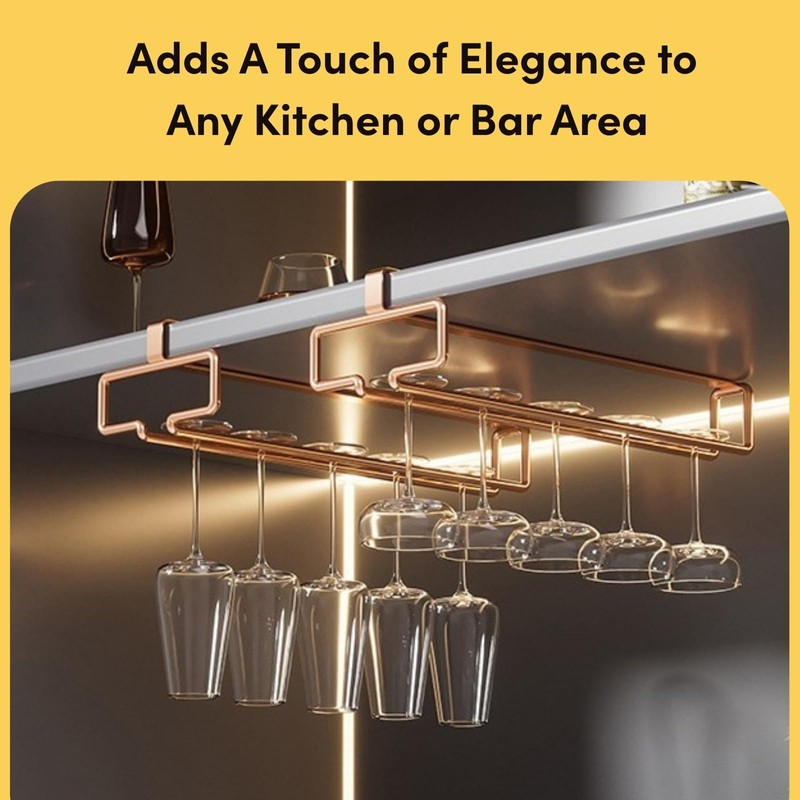 LINFIDITE 2 Pack Under Cabinet Wine Glass Rack Rose Gold