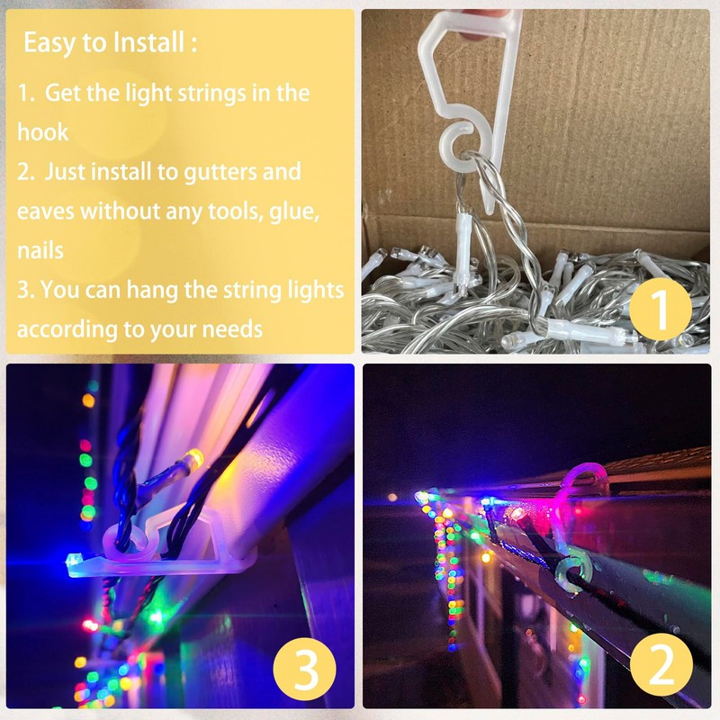 120PCS Weatherproof Outdoor Light Clips - Mini Plastic Gutter Hanging