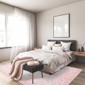 Sofrug Sofrug Area Rug - 3x5 Vintage Pink Honeycomb Non Slip Backing Area Rugs Soft Faux Wool Carpet Foldable & Machine Washable Rugs for Living Room Bedroom Dining Room Home Office