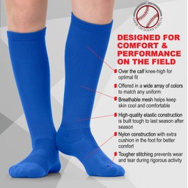 Youth Baseball Socks and Belt Set - Baseball or Softball Socks and Adjustable Belt (Large, Royal Blue)