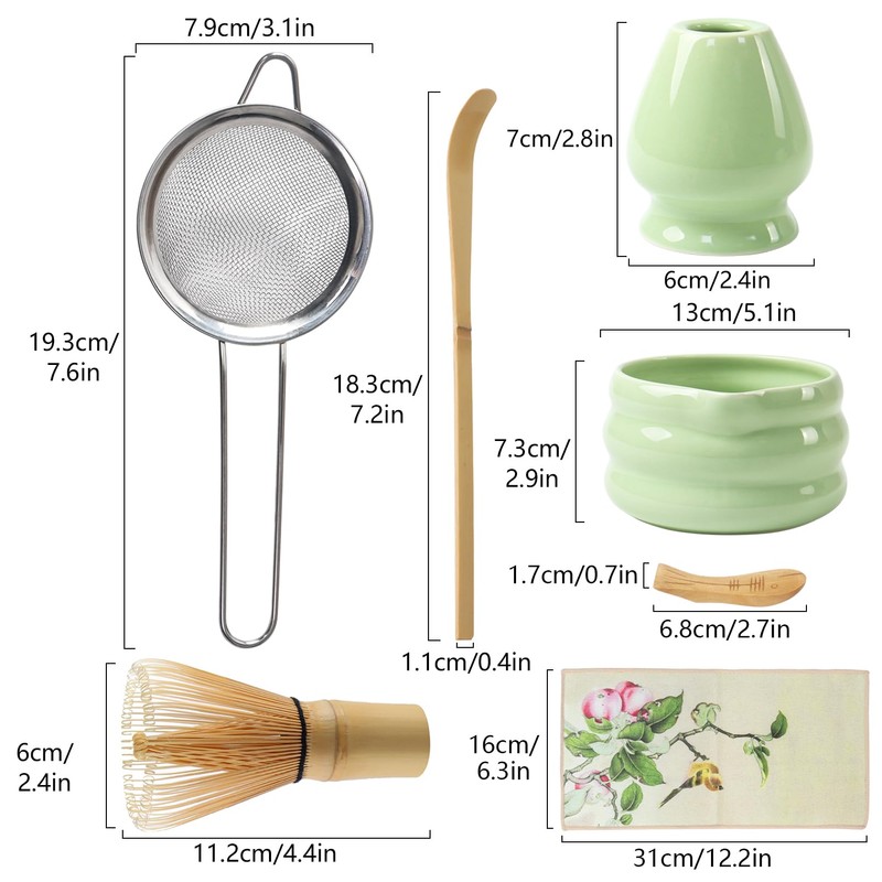Set of 7 Matcha Tea Set with Whisk and Bowl