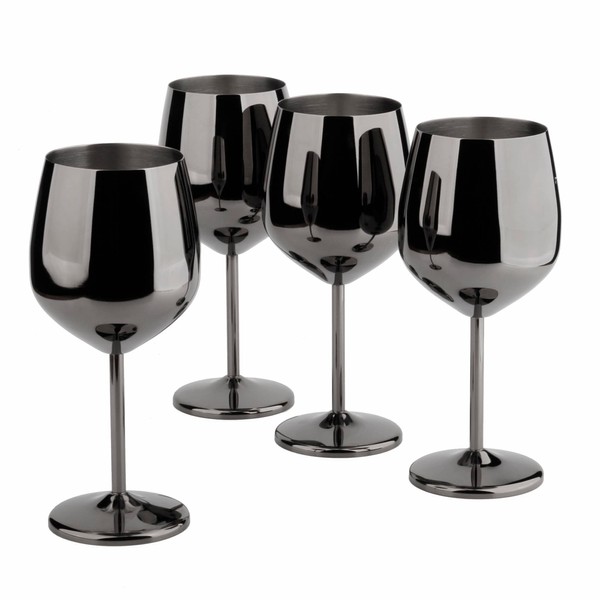 Arora Stainless Steel Wine Glass 18oz - Set of 4 Black - 3.6" D x 8.3" H (850985)