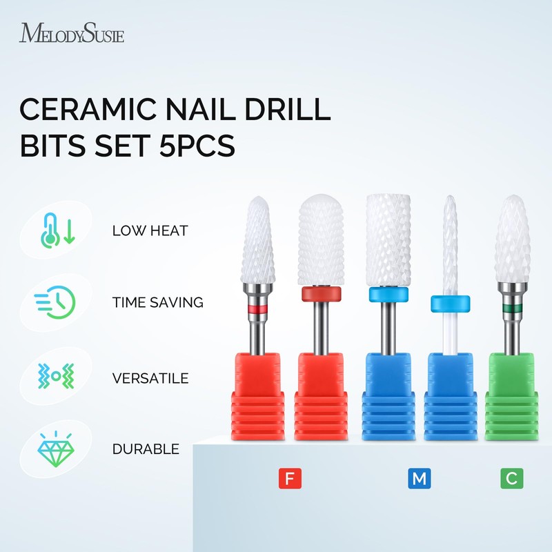 MelodySusie Ceramic Nail Drill Bits Set, 3/32'' (2.35mm) Professional Acrylic