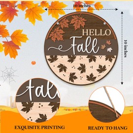 patcate 10" Fall Decor, Thanksgiving Sign for Front Door, Autumn Round Wood Sign Hanging Plaque, Fall Pumpkin Welcome Door Sign Wall Art for Outdoor Farmhouse Garden Porch Home - A05