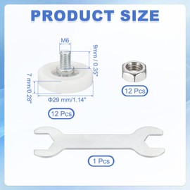 sourcing map 29 mm Drawer Rollers Wheel Cabinet Positioning Sliding with Screw Wrench for File Document Drawers DIY Replacement Parts White, 12 Pcs