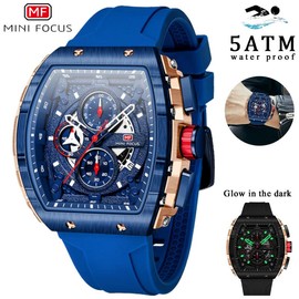 MF MINI FOCUS Men's Business Fashion Waterproof Quartz Watch, Casual Trendy Luminous Pointer Watch, with Box, Fashion Watch for Party, Daily Decor, Trendy All-match & Exquisite Watch for Gift - Color: Gold-blue