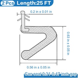 50 Feet Kerf Weather Stripping Door Seals 2P Soundproof Foam Door Seal Strips Exterior Door Frame Weatherstrips V Shaped Replacement Weather Stripping for Window Card Slot Door Sliding Door, White
