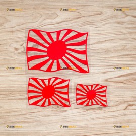 Japanese Rising Sun Flag Waving Sticker Decal Vinyl - 3 Pack Red 3" 4" 6" - for Car Boat Laptop Cup No Background Die-Cut