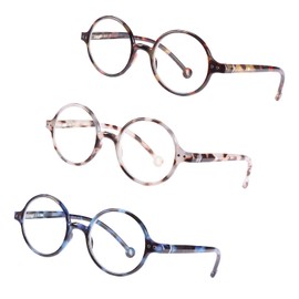 TISHUI Reading Glasses Blue Light Blocking Women Men Round Readers +3.00 Unisex Circular Cheaters Lightweight Blueblocker Glasses
