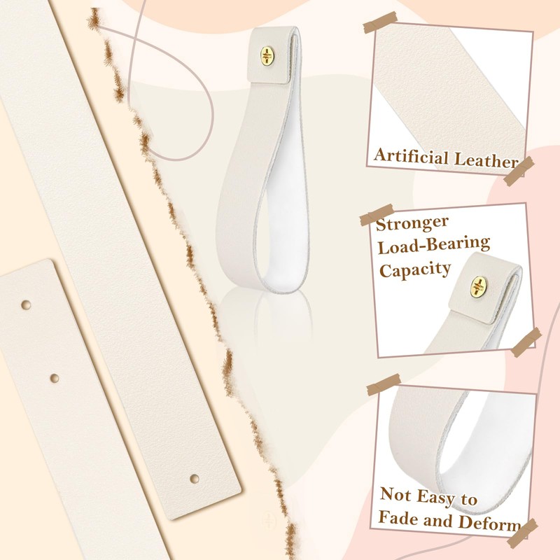 Creamy White Wall Hooks - 8 Pcs Leather Strap Curtain
