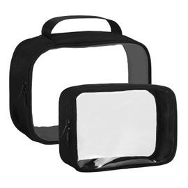 TSA Approved Toiletry Bag Clear Makeup Bag Waterproof Travel Makeup Bag, Cosmetic Pouch Quart Size Bag for Women Men Carry on Airport Airline Compliant Storage Bags Black 2 Pack (Small&Large)