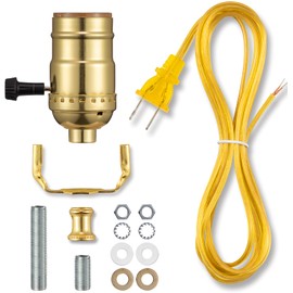 Brass Finish Lamp Repair Kit - Rewire Table & Floor Lamps, 3 Way Socket Replacement, 12FT Cord & Hardware