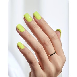 24 Pcs Short Square Press On Nails with Jelly Glue,Reusable Soft Gel Fake Nails Kit for Women and Girls with Feature Protective UV Coating DIY,Fluorescent Yellow Nails Press Ons