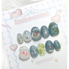 Kingyosukui handmade nail tips - short oval / 킨교스쿠이 수제네일팁 - 숏오벌