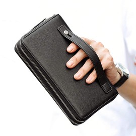 Hebetag PU Leather Clutch Purse Long Wallet for Men Phone Holder Bag Pack Passport Coin Money Pouch Business Multiple Handbag Clutches Daypack Black