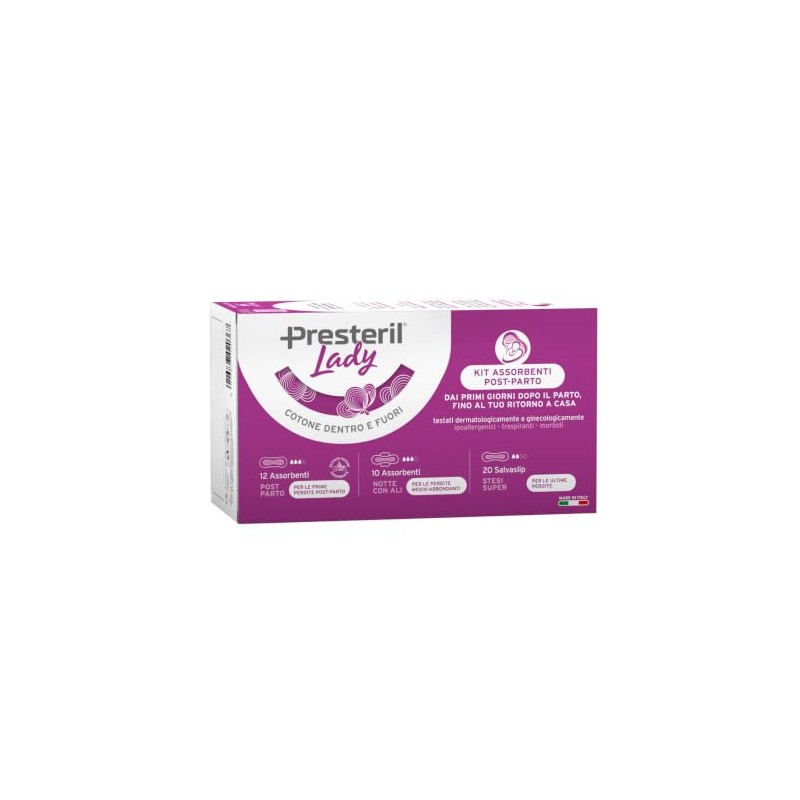 PRESTERIL Lady, Kit Mamma Post Parto, 42 Assorbenti e Salvaslip,