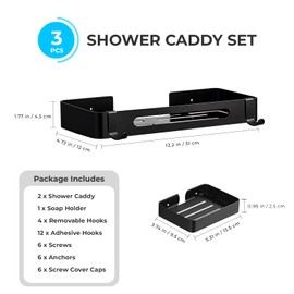 Shower Caddy Adhesive, 304 Stainless Steel, 3 Pack, Black