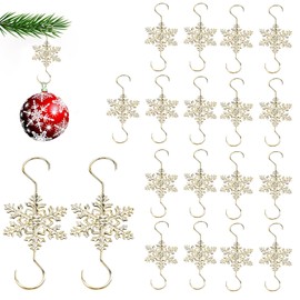 Furimuk Christmas Snowflake Ornament Hook Hangers Gold Sliver Snowflake Decorative Christmas Tree Hanging Metal Wire for Xmas Christmas Tree Decoration Hangers(20PCS) (Gold)