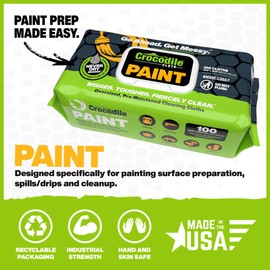 Crocodile Cloth Paint Cleaning Wipes, 100 Wipes - Painting Surface Prep and Cleanup of Painting Messes for Painters, Contractors, Artists and DIYers