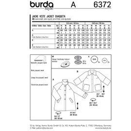 Burda Patron 6372 Women's Coat, 36-46