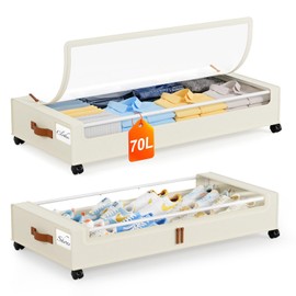 Yecaye Under Bed Storage with Wheels 2Pack, 70L Larger Capacity Under Bed Storage Containers, Underbed Shoe Storage Organizer, Rolling Under Bed Metal Drawers for Clothes, Blankets(35.5 x 17 x 6.7in)