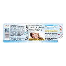 Fair & Pure® - Choline tablets with inositol - choline 100 mg/inositol 250 mg - vegan - without magnesium stearate - 60 tablets