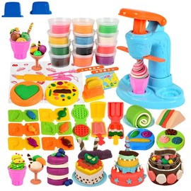 LUFEIS Ice Cream Playdough Set, 45 PCS Playdough Accessories with Ice Cream Maker, Molds & Tools Set, DIY Creative Ice Cream Play Color Dough Kitchen Creations Set for Kids Ages 3+ (12 Dough Included)