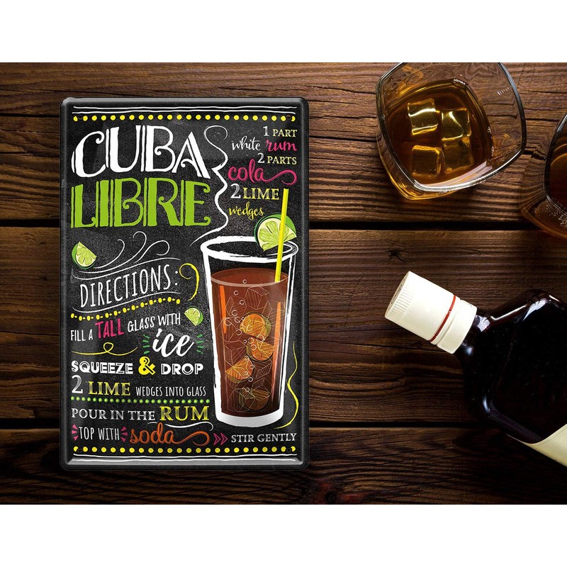 schilderkreis24 Tin Sign Cocktail Recipe "Cuba Libre" Decorative Bar Kitchen