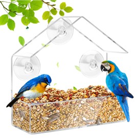 Transparent Bird House Window Pane, Acrylic Bird House Window with 3 Suction Cups, Window Feeder for Birds, Window Bird Feeder for Feeding Wilds, Robin Tits, 15 x 15 x 6 cm