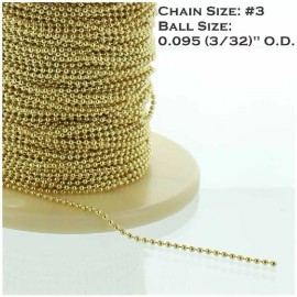 NEW:  #3 BRASS PLATED STEEL BEADED PULL CHAIN SOLD BY THE FOOT (12 INCHES)
