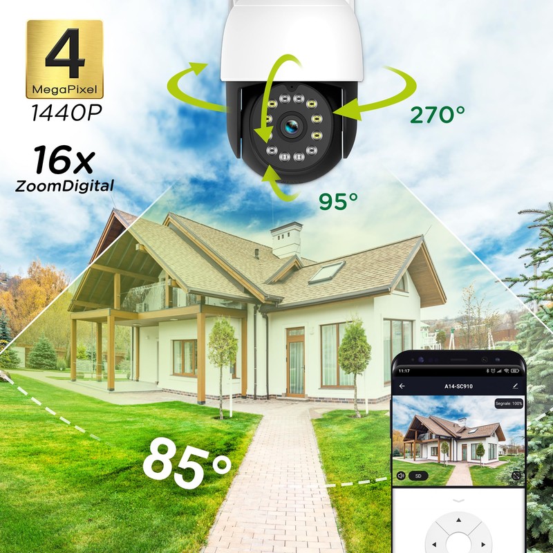 Atlantis A14-SC970-PT 2K Wireless Outdoor Wi-Fi Camera, 4 Mpixel Full