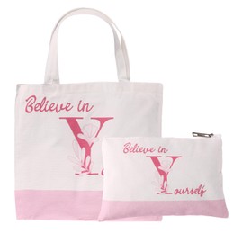 2pcs Canvas Bags Set, Pink Preppy Canvas Tote with Makeup Bag Coquette School Supplies Reusable Grocery Folding Shopping Bags for Women (Letter Y)