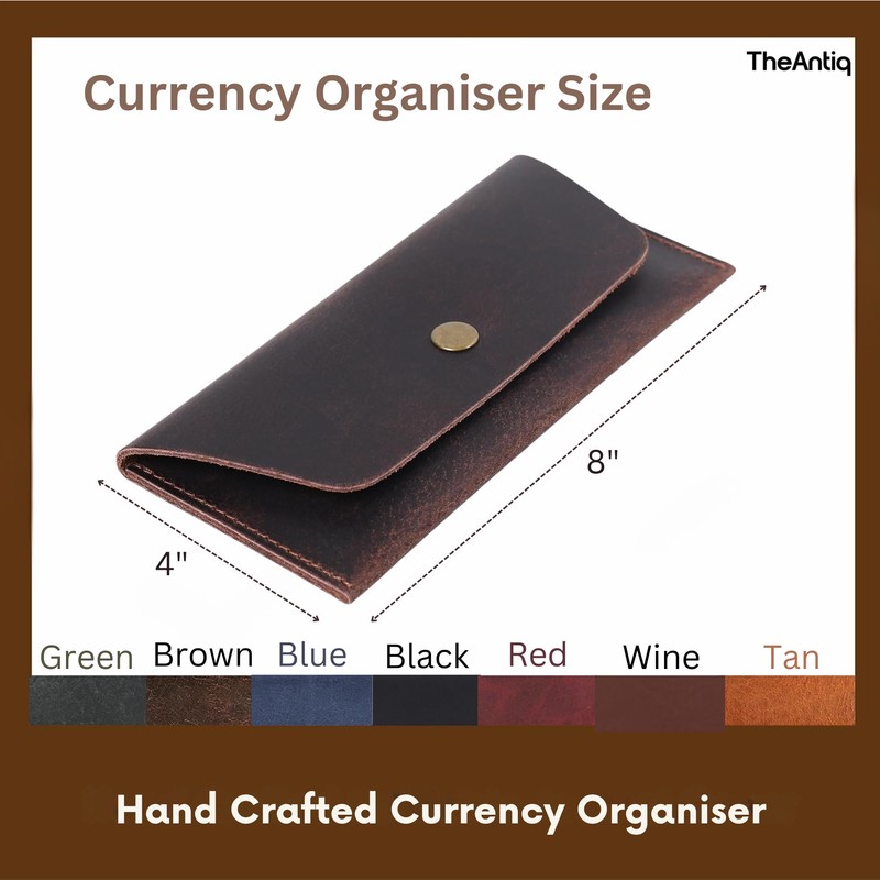 TheAntiq Leather Currency Pouch Dollar Bills Organiser Handmade Travel Wallet