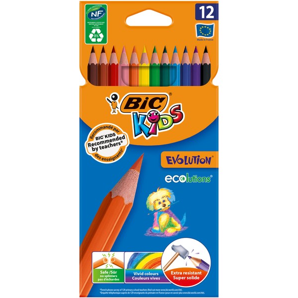 Bic Kids Evolution ECOlutions Colouring Pencils, Assorted Colours, Eco-Friendly, 70