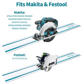 194368-5 110" Track Saw Guide Rail Kit for Makita or Festool Track Saws - 2x55" Aluminum Rails with Anti-Slip Bar & Connectors, Heavy-Duty Track Saw Guide Rail System for Woodworking Projects