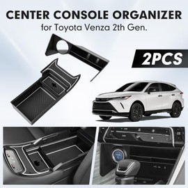 Autorder 2PCS Center Console Organizer for 2021 2022 2023 2024 Toyota Venza Accessories Armrest Storage Box Secondary Insert Tray Center Console Armrest Tray with Nonslip Mats