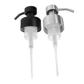 Mobestech 2pcs Stylish Stainless Steel Pump Dispenser for Liquid Soap Shampoo Lotion Versatile Foam Pump for Kitchen Bathroom Modern Design Black Silver