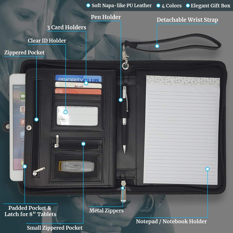 Junior Zippered Padfolio with A5 Notepad - Matt Black PU