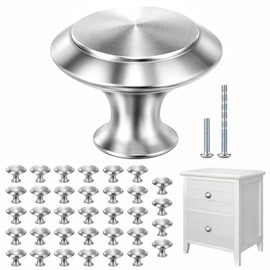 35 Pack Cabinet Knobs 1-1/4 Inch (30mm), Brushed Nickel Round Drawer Knobs, Stainless Steel Top & Zinc Alloy Base Kitchen Cabinet Hardware for Dresser, Bathroom Cabinets (Screws Included)